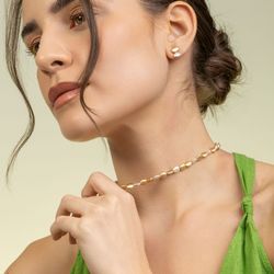 Colar Curto com Mix de Banhos Dourado e Prata com Pingentes Ovais - CO01011361MBSF